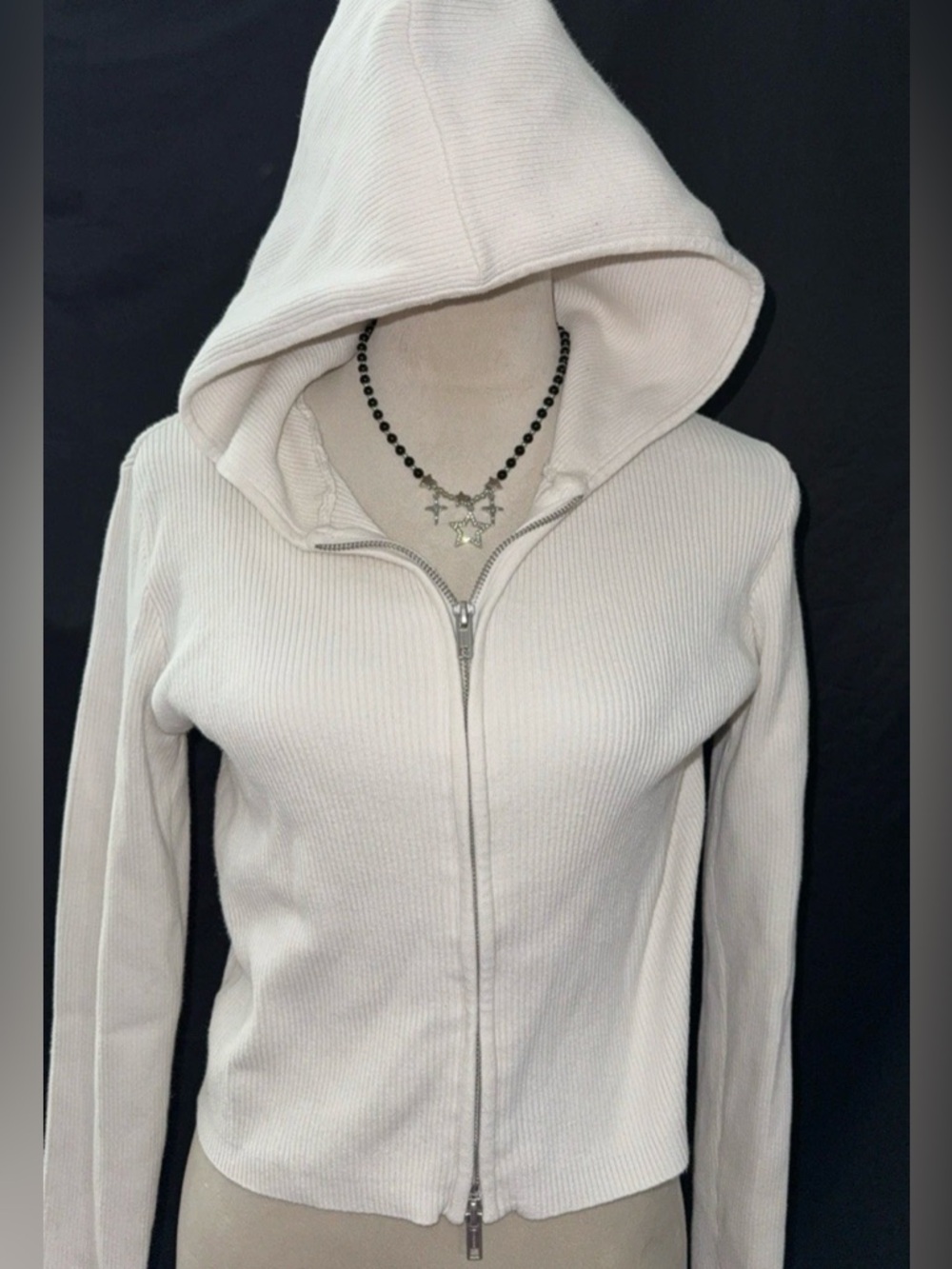 Brandy Melville Off-White Ribbed Zip Hoodie